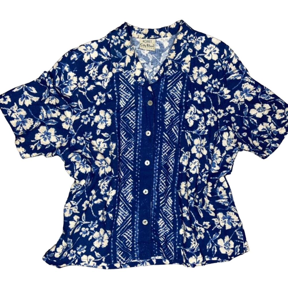 Vintage Koret City Blues Hawaiian Top (L)